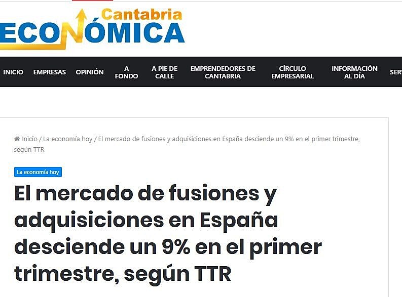 El mercado de fusiones y adquisiciones en Espaa desciende un 9% en el primer trimestre, segn TTR